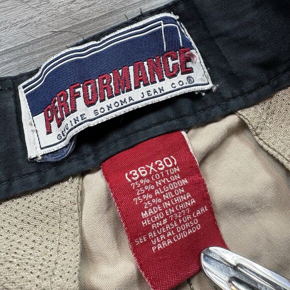 Vintage Y2K Sonoma Baggy Wide-Leg Light Brown Canvas Pants 36x30 Zip Off - Picture 5 of 8